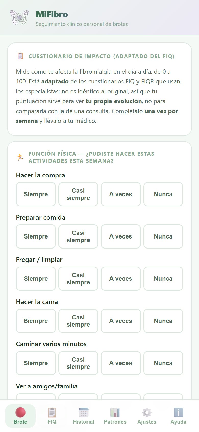 Cuestionario FIQ adaptado dentro de MiFibro