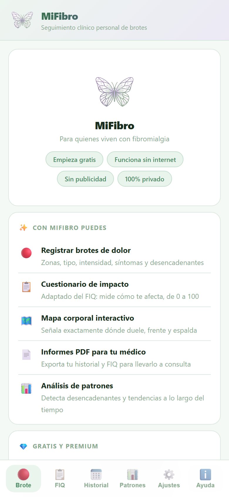 Pantalla que resume qué es MiFibro y qué permite hacer