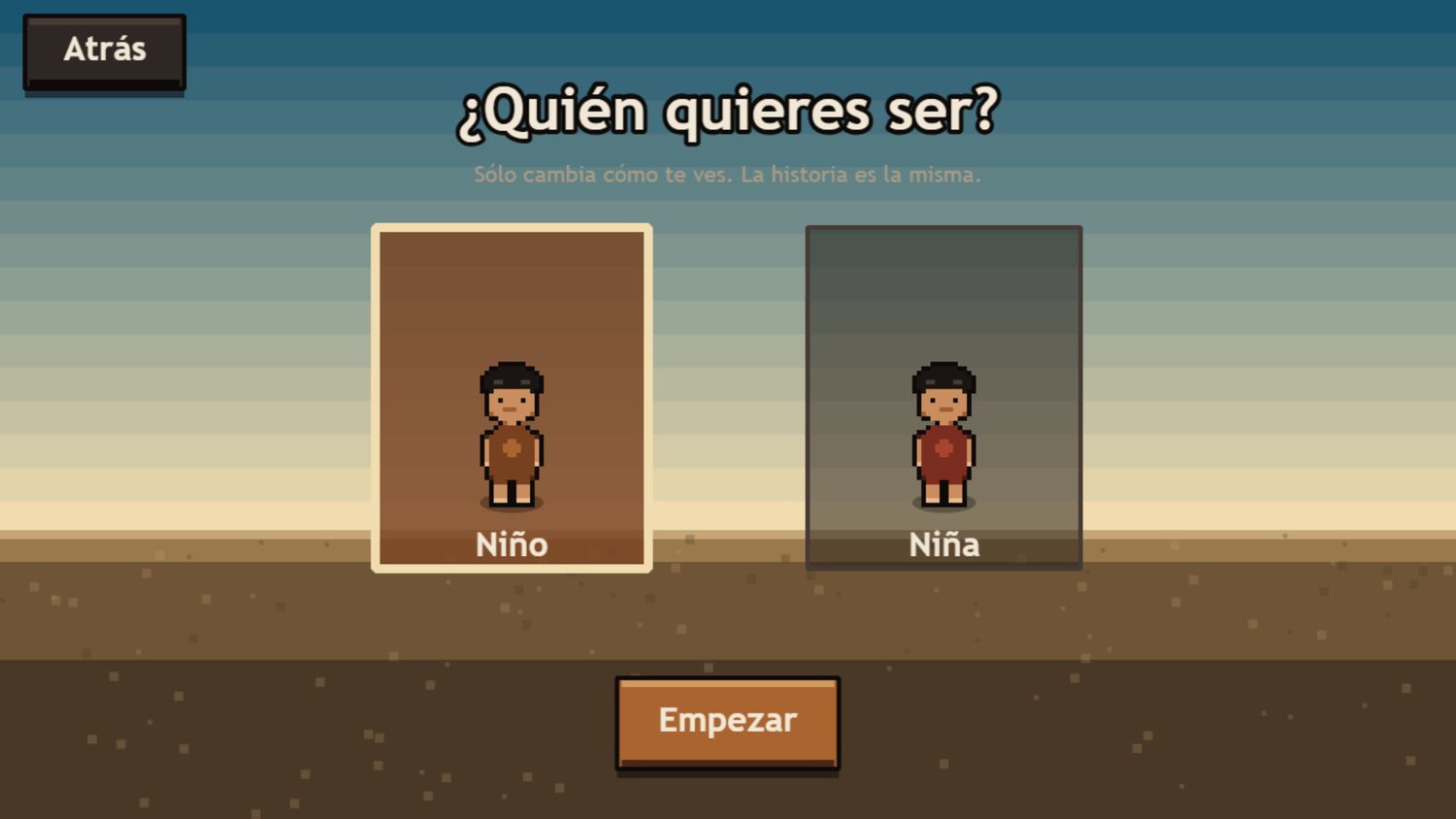 Pantalla de elección de personaje: niño o niña